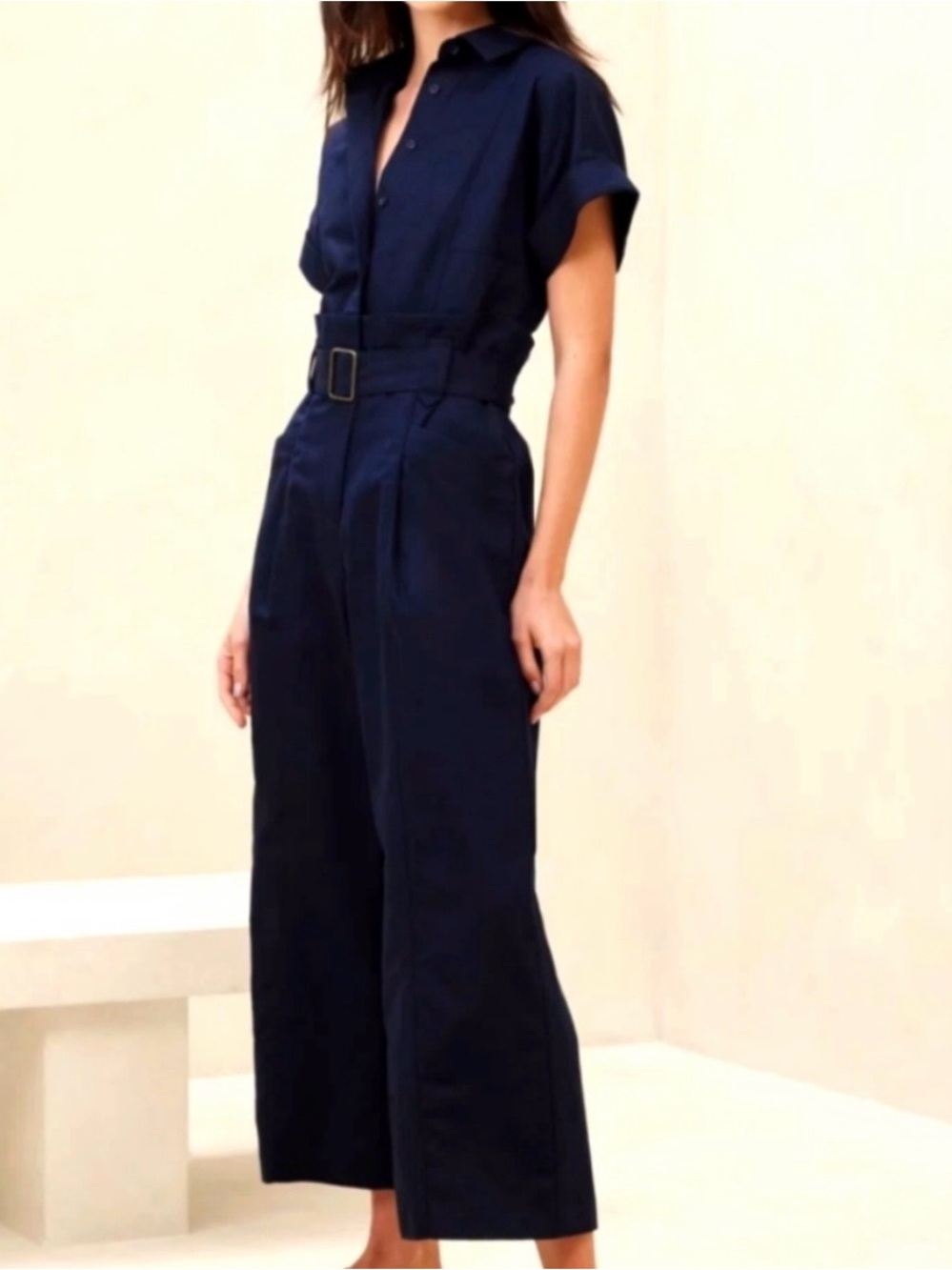 NWT Banana Republic Navy Short-Sleeve Belted Utility Jumpsuit $170 size 2